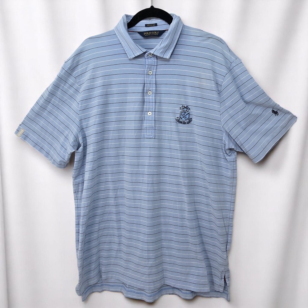 Polo Golf Ralph Lauren Polo Shirt Men Large Blue‎ Stretch Cotton Striped Golfing